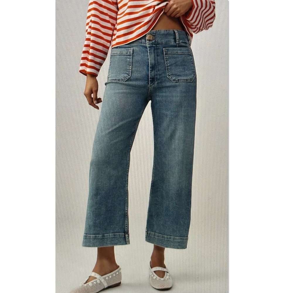 Anthropologie Maeve The Colette Crop High-Rise Wide-Leg Jeans Blue Denim Size 27